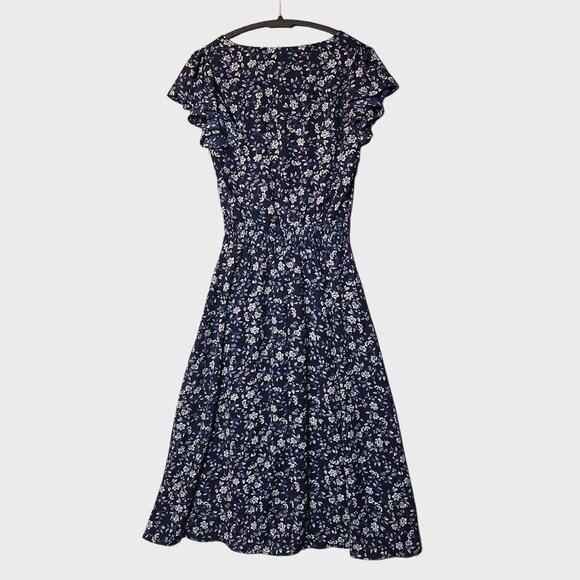 Vince Camuto Ruffled Cap Sleeve Dress Floral Blue Size XS NWT - Picture 6 of 9